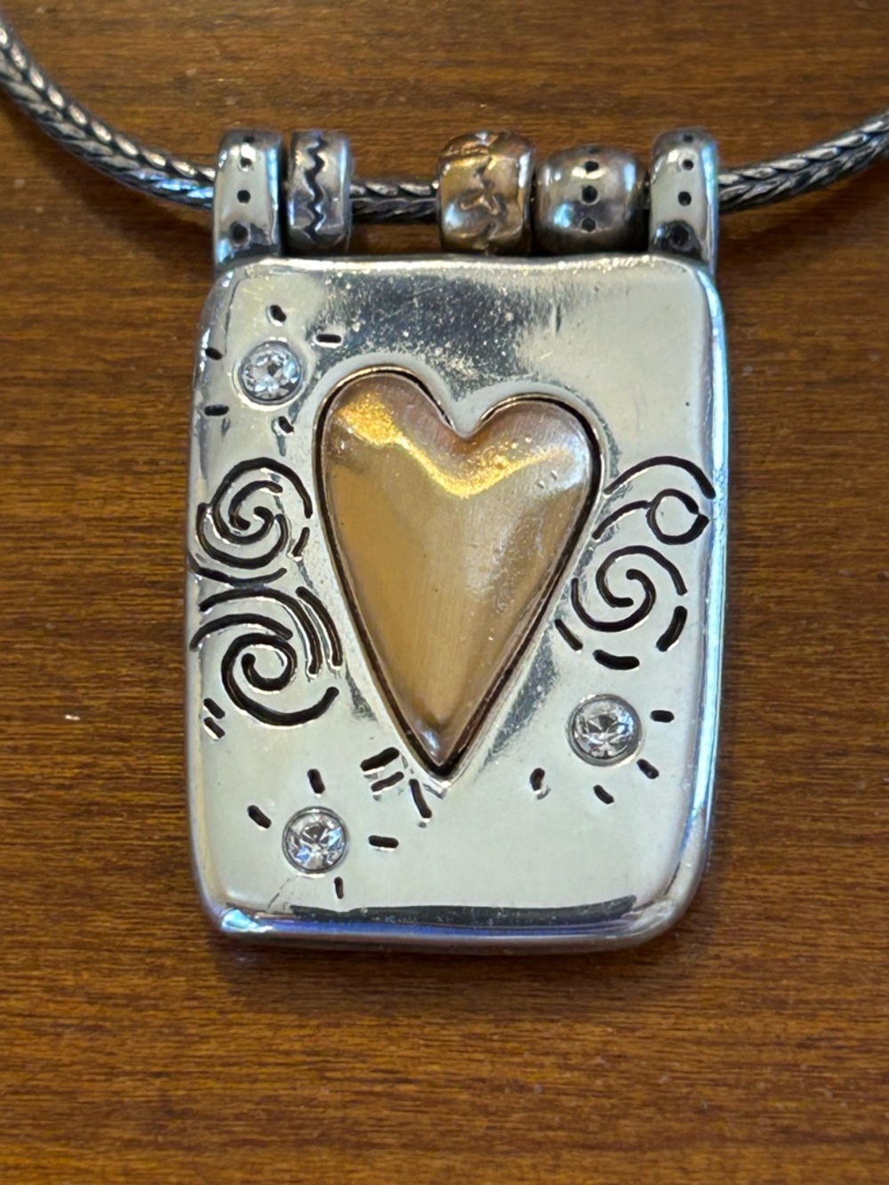 Brighton "Remember Your Heart" Two-Tone Pendant Necklace with Crystals - Picture 7 of 8
